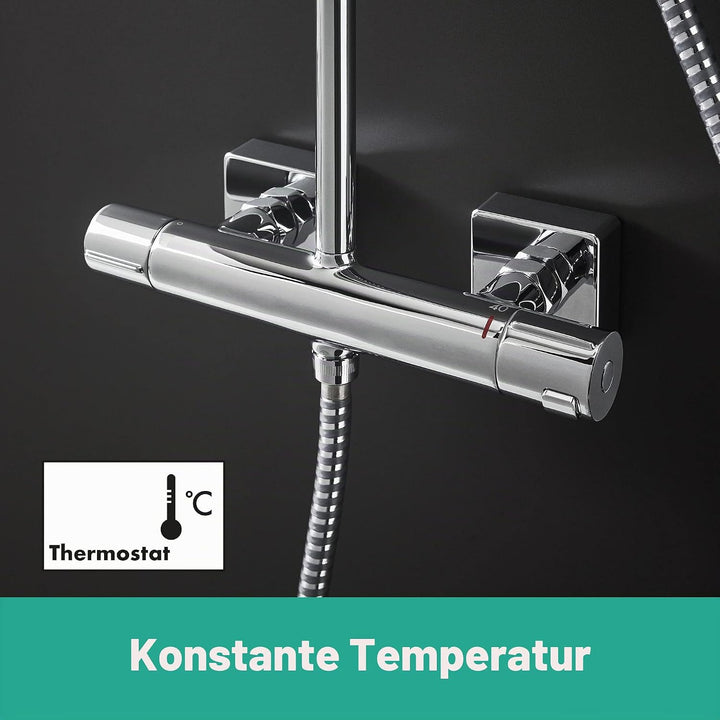 hansgrohe Vernis Shape - Duschsystem mit Thermostat, Regendusche (230 x 170 mm) mit Armatur, Handbra