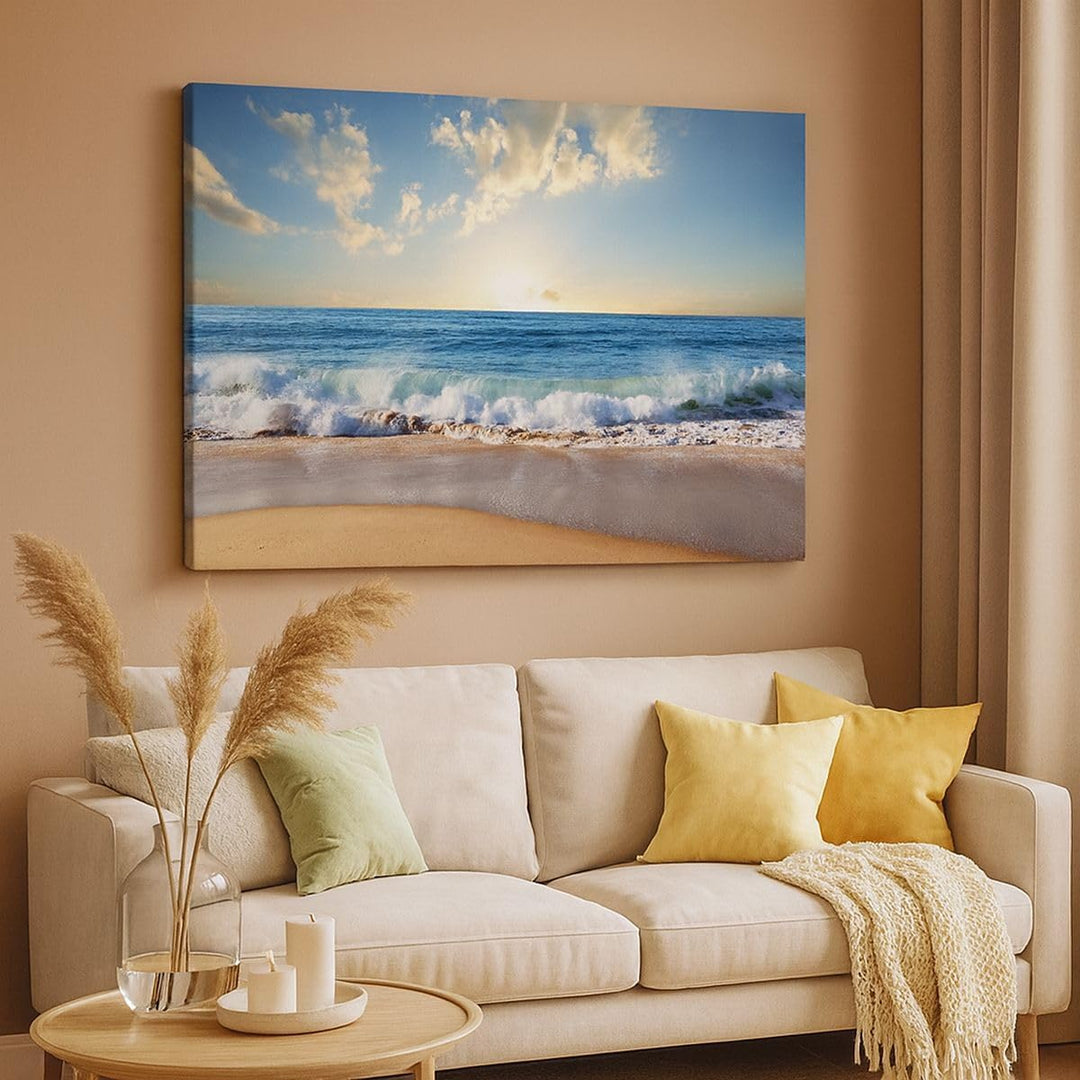 Bilder auf Leinwand Meer Ufer Wasser Leinwandbild mit Rahmen 70x50cm Wandbilder Dekoration Wohnzimme