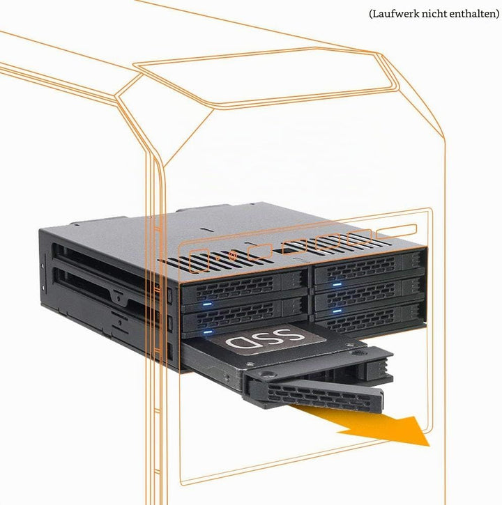 ICY DOCK Wechselrahmen für 6X 2,5 Zoll (6,4cm) SATA/SAS SSD/HDD in 1x 5,25 Zoll (13,3cm) ExpressCage