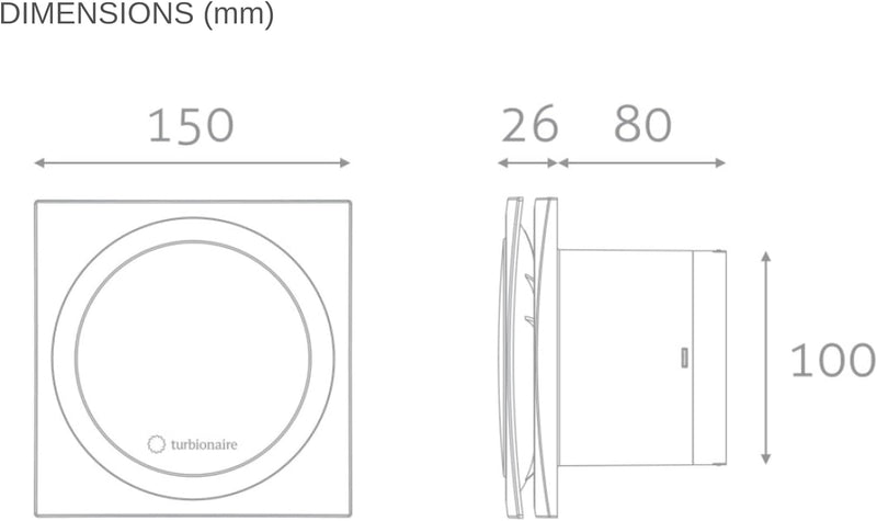 Turbionaire RING 100 SW Badlüfter Fan, Doppelte Ansaugung und Vorderseite, 100 mm, Weiss, Nichtrückk