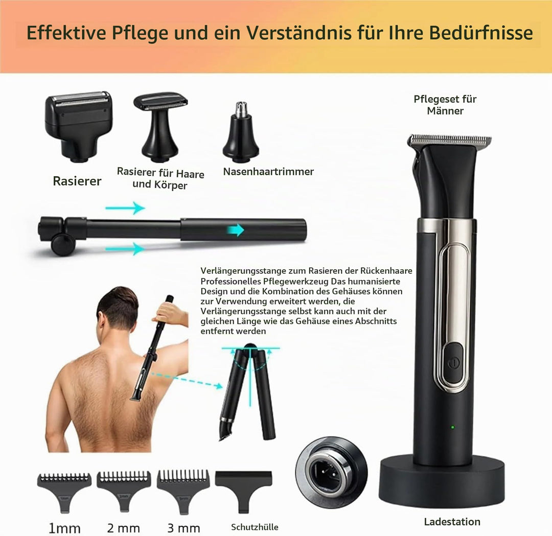 Elektrischer Rückenrasierer für Männer, 4-in-1-Herren-Körper-Trimmer-Kit, Multifunktionaler Selbstbe