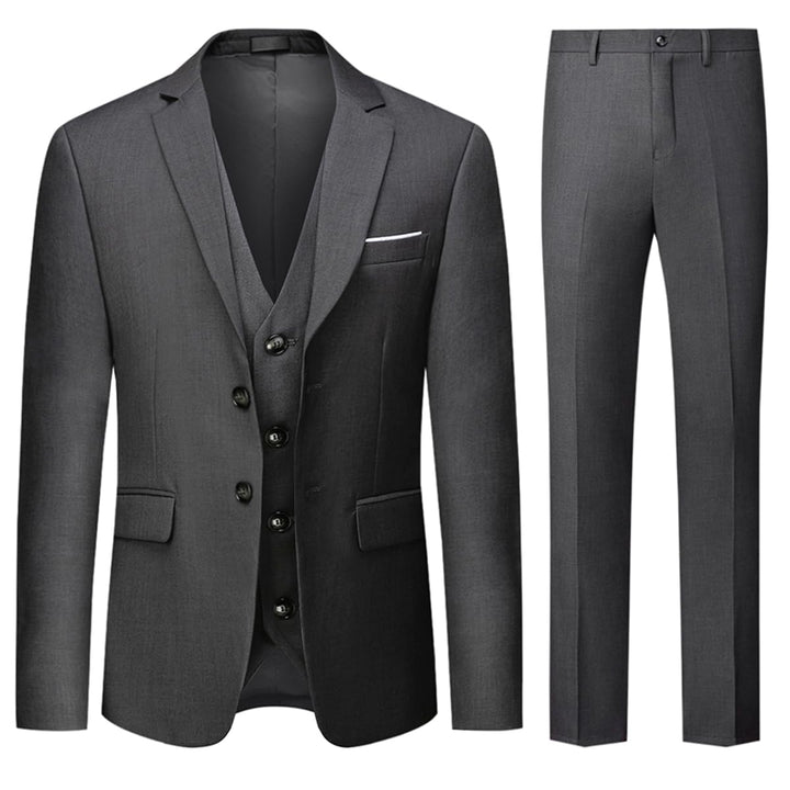 Herren Anzug 3-teilig Slim Fit Einreihig Zwei Knöpfe Hochzeit Smoking Anzug Blazer Weste Hose, Grau