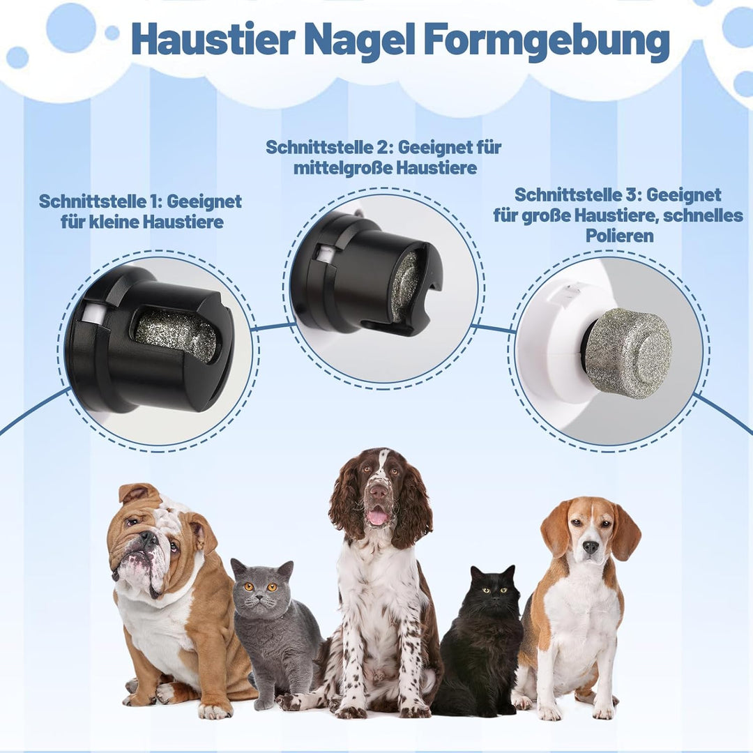 Pro Hunde Krallenschleifer - Pfotentrimmer für Hunde mit 3 Schleifköpfen, Krallenschleifer für Hunde