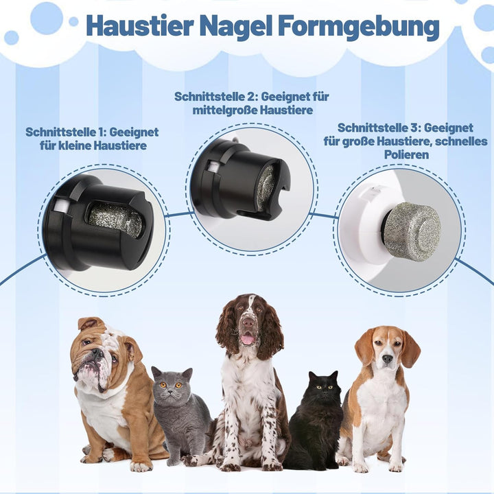 Pro Hunde Krallenschleifer - Pfotentrimmer für Hunde mit 3 Schleifköpfen, Krallenschleifer für Hunde