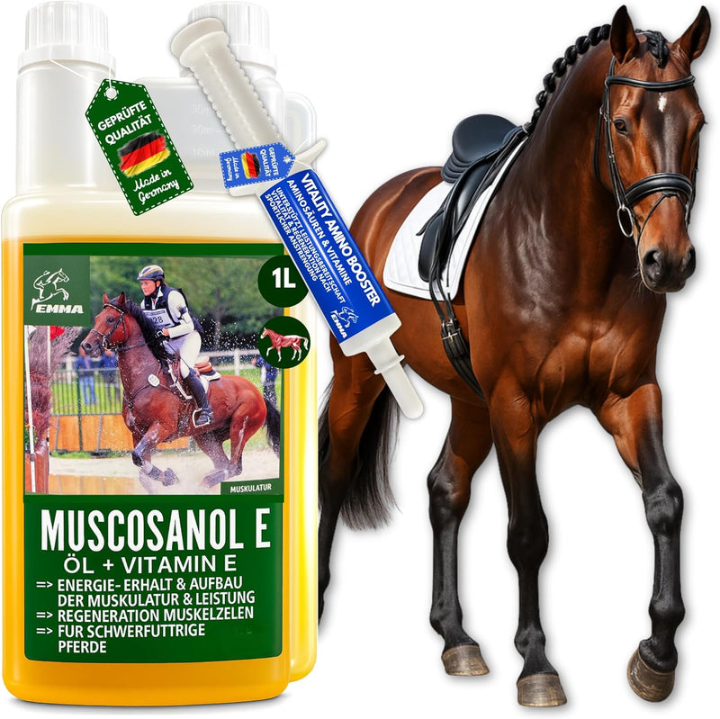 Reiskeimöl Leinöl 1L 30ml für Pferde Plus Vitamin E + Aminosäuren Pferd + Vitamin E komplex - Muskel