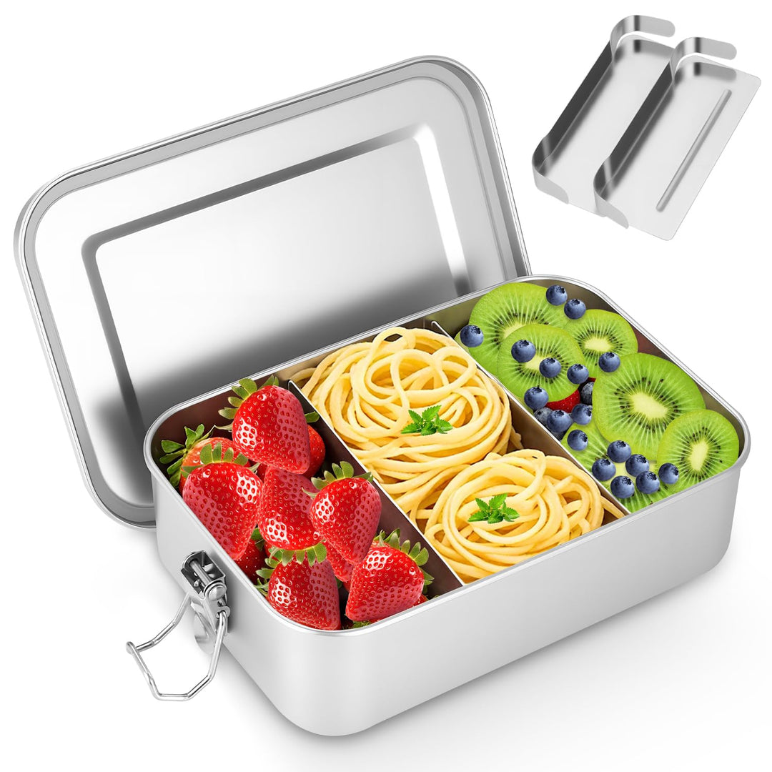 1400ml Edelstahl Brotdose Lunchbox Erwachsene Edelstahl Brotbox Inox mit Trennwand, Auslaufsicher, m