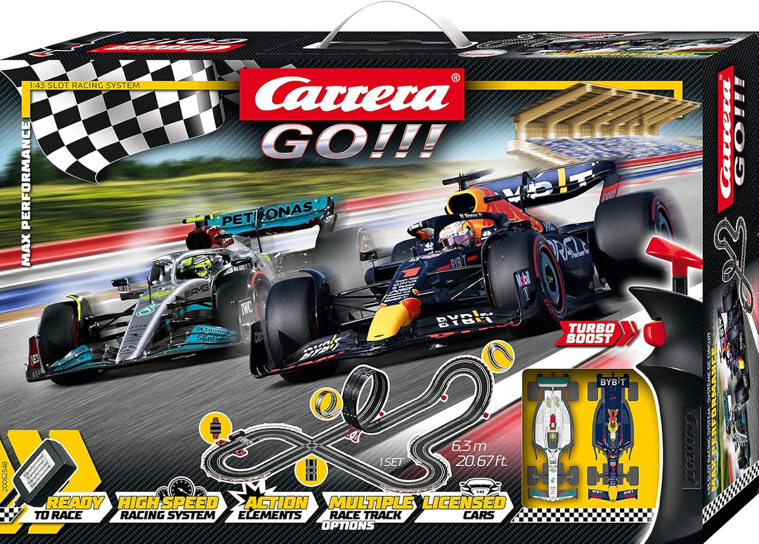 Carrera GO Max Performance Rennstrecken-Set für Erwachsene & Kinder ab 6 Jahren 6.3m Länge Rennbahne