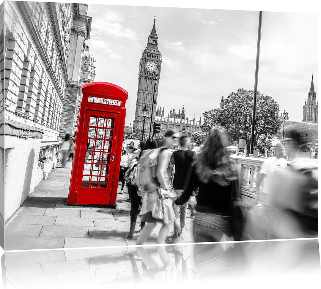 Pixxprint Typische Telefonzelle in London als Leinwandbild/Grösse: 100x70 cm/Wandbild/Kunstdruck/fer