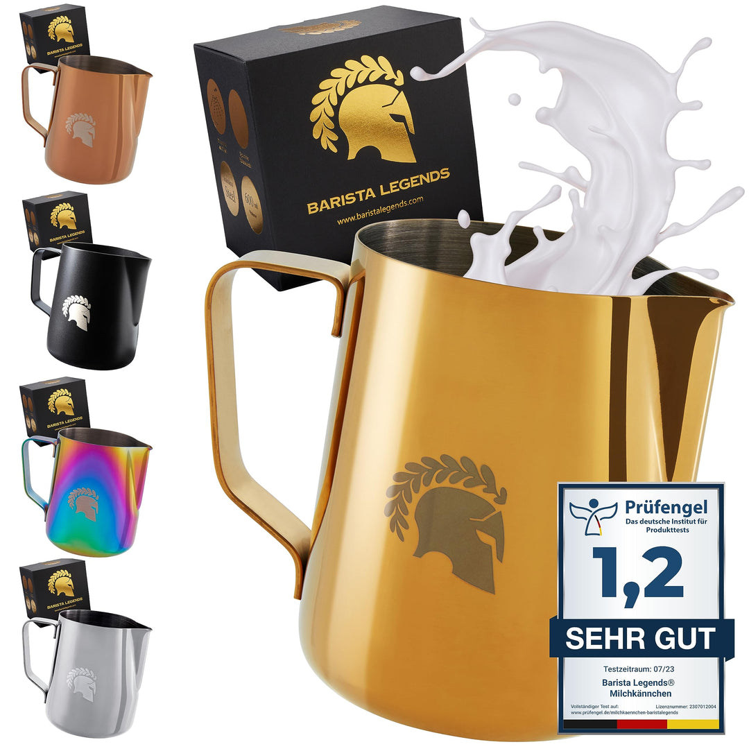 Barista Legends® Milchkännchen Edelstahl 600ml - mit speziellem Latte Art Ausguss - Milchkanne für H