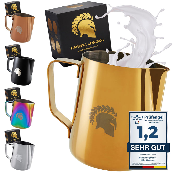 Barista Legends® Milchkännchen Edelstahl 600ml - mit speziellem Latte Art Ausguss - Milchkanne für H