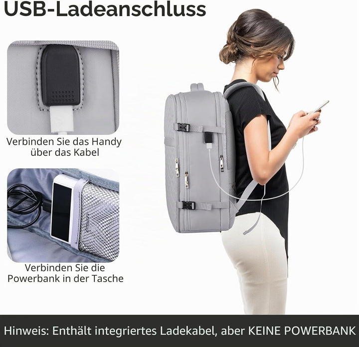 MOMUVO Reiserucksack, Rucksack Handgepäck Flugzeug, Ryanair Handgepäck 46x31x20, mit 17.3 Zoll Lapto