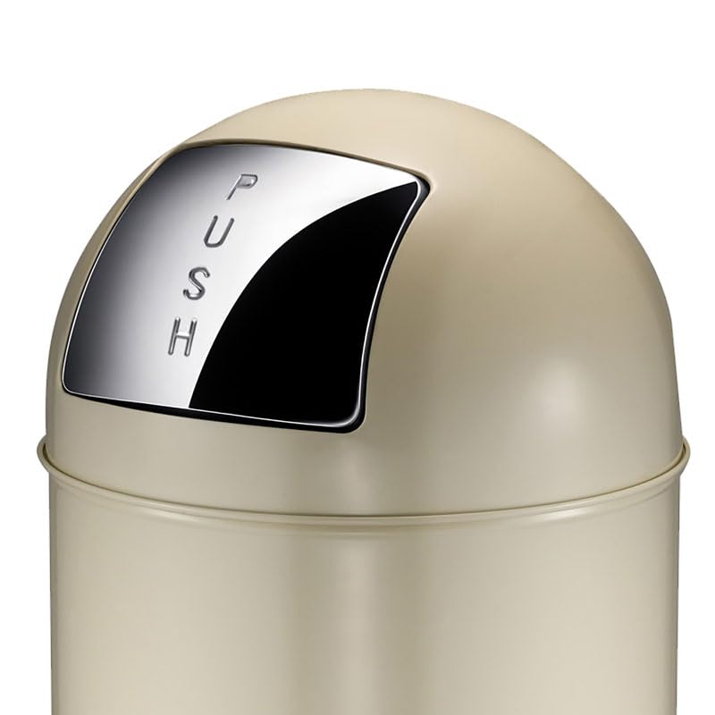 PROREGAL Abfallbehälter mit Pushdeckel & Inneneimer aus Metall | 40 Liter, HxBxT 74x34x34cm | Creme,