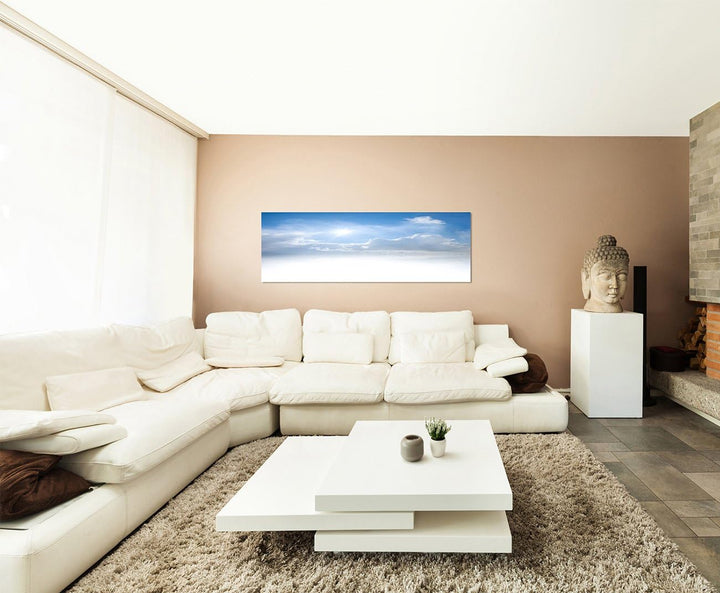 Paul Sinus Art Panoramabild auf Leinwand und Keilrahmen 150x50cm Himmel Wolken Sonnenstrahlen