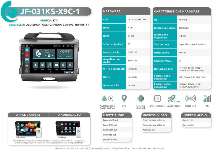 Personalisiertes Autoradio für Kia Sportage mit Kamera und Infinity-Verstärker als Standard Android