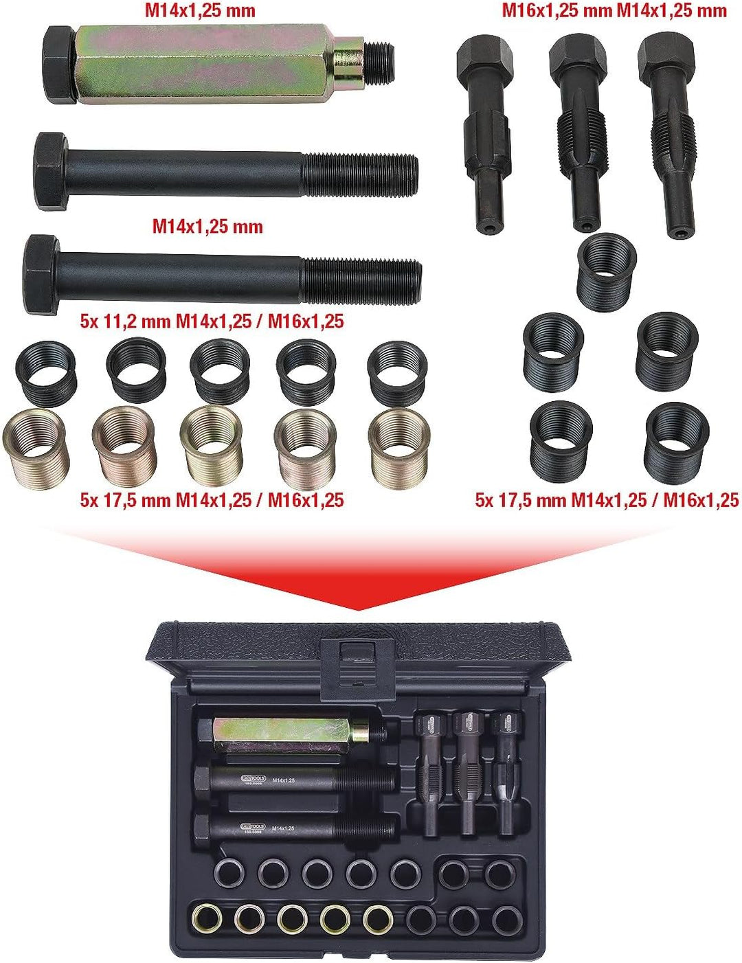 KS Tools 150.5080 THREADfix Reparatur-Satz M14x1,25 f.Zündkerzen,21-tlg.