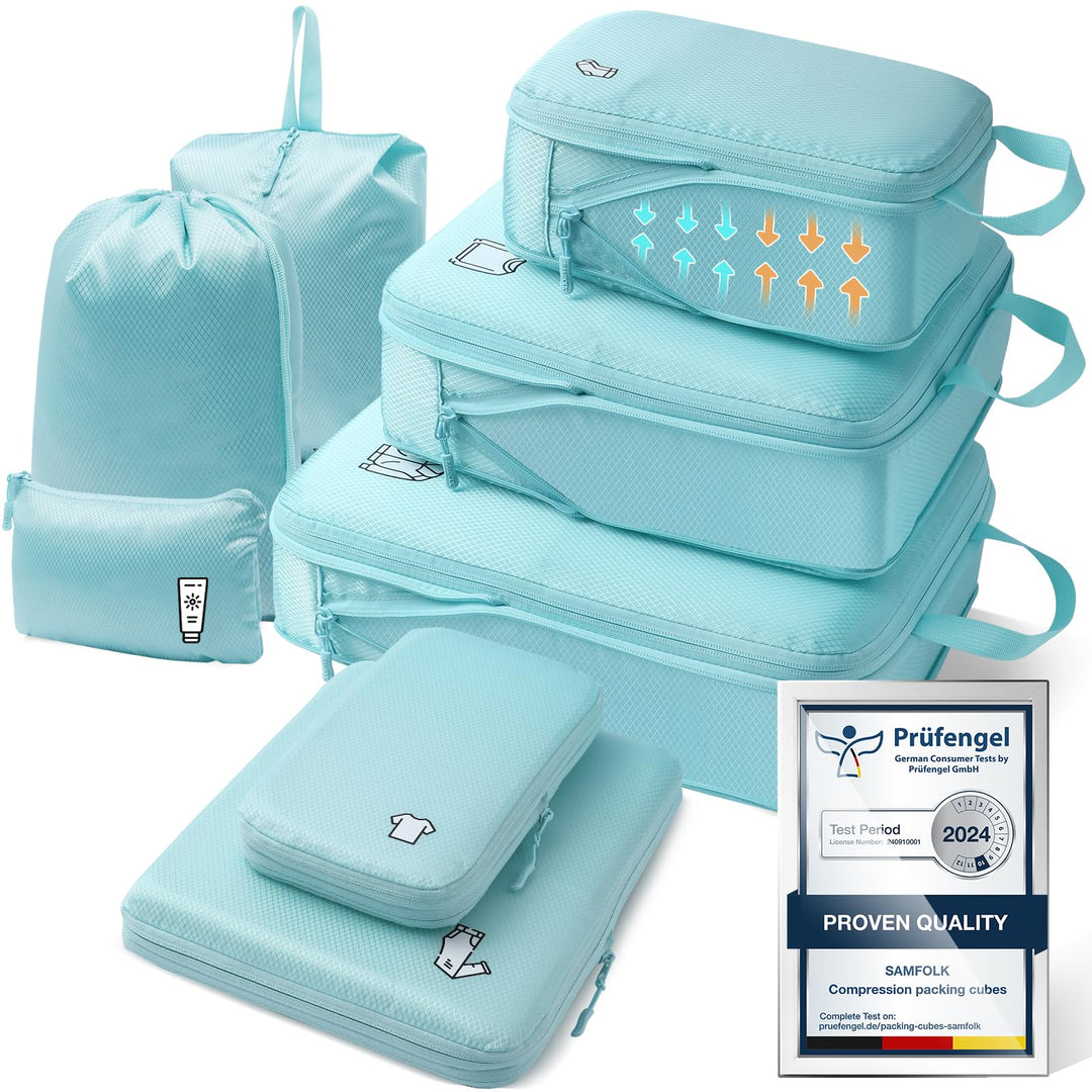 Packing Cubes Compression 8 Stück Koffer Organizer,Wasserdicht PackwüRfel Packtaschen Kompression, T