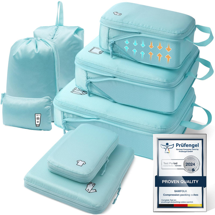 Packing Cubes Compression 8 Stück Koffer Organizer,Wasserdicht PackwüRfel Packtaschen Kompression, T