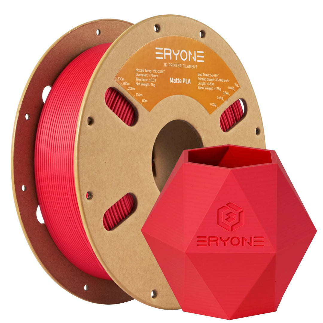 ERYONE Matte PLA 3D Drucker Filament 1.75mm, Massgenauigkeit +/- 0.03 mm, 1 kg 1 Spule, Matte Rot, M