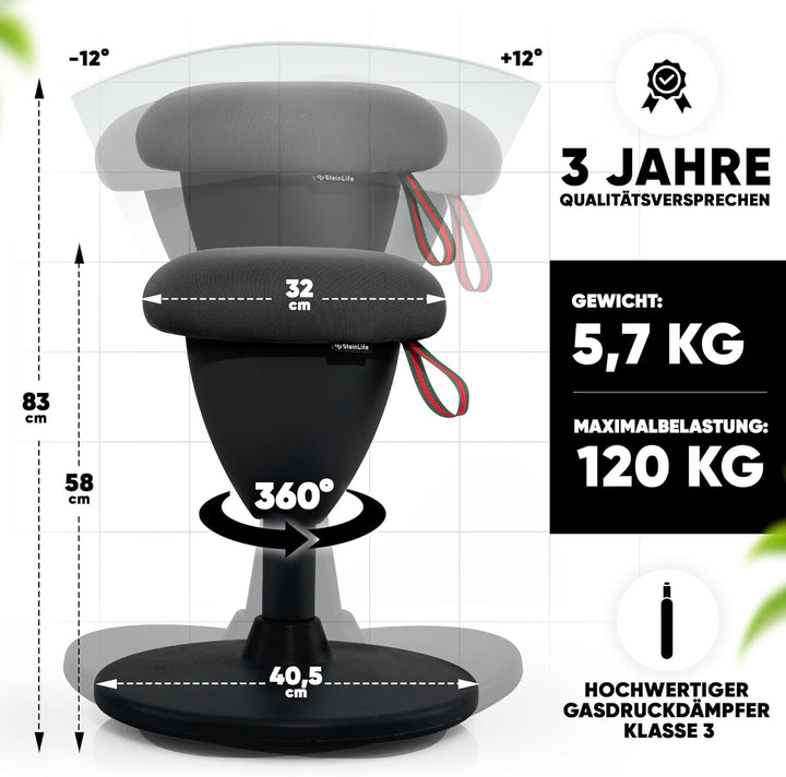 SteinLife Cone [Black Edition] - Stehhocker ergonomisch mit Schwingeffekt - [Höhenverstellbar] - Bür
