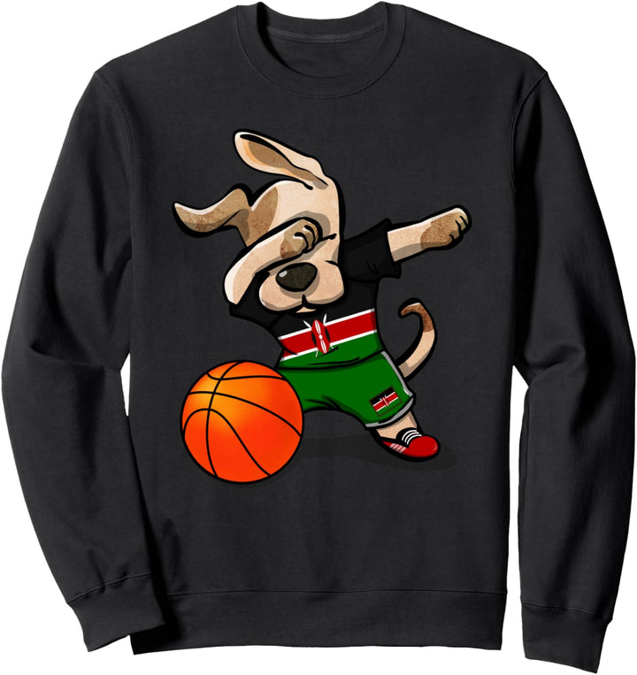 Funny Dabbing Dog Hund Kenia Basketball - Kenianische Flagge Sweatshirt