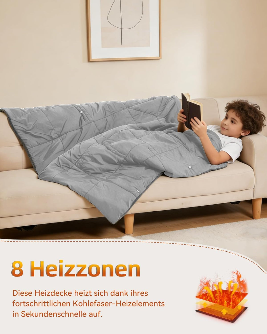 FERNIDA Kinder Heizdecke mit Akku Kabellos, Beheizbare Kinderdecke 110x 130cm, Elektrische Tragbare