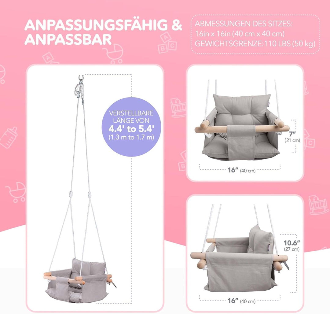 Cateam - Baby schaukel Holz Indoor, Outdoor, Garten. Babyschaukel mit Sicherheitsgurt. Innen Baby ha