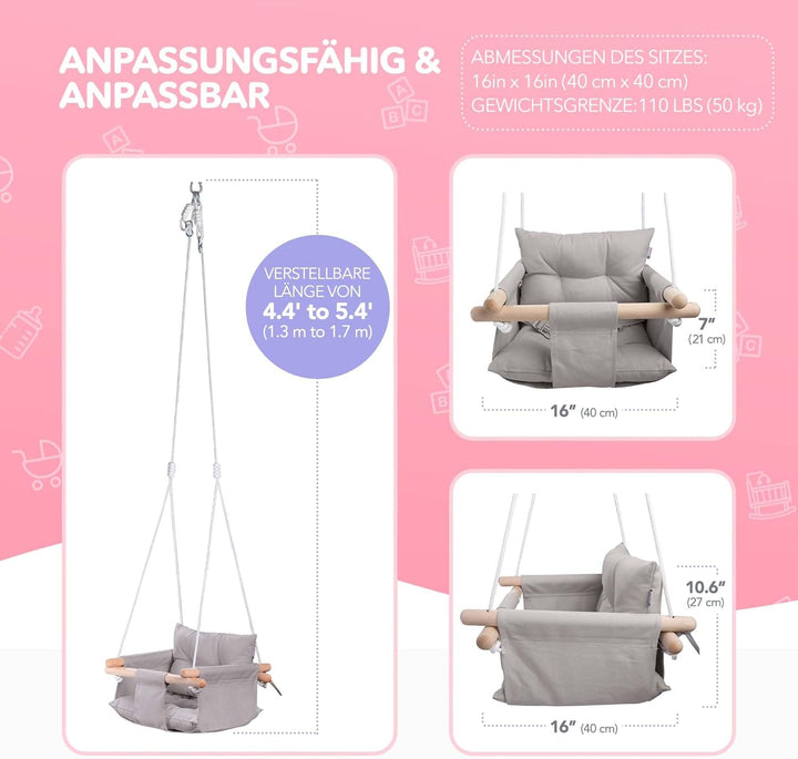 Cateam - Baby schaukel Holz Indoor, Outdoor, Garten. Babyschaukel mit Sicherheitsgurt. Innen Baby ha