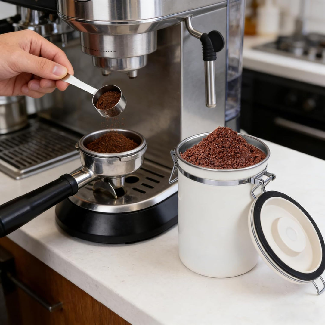 Luftdichte 304 Edelstahl Kaffeedose, 1,8 L Kaffeedose Luftdicht mit Datumsverfolgung und Edelstahllö