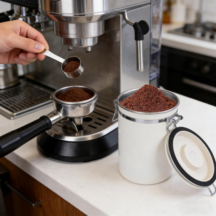 Luftdichte 304 Edelstahl Kaffeedose, 1,8 L Kaffeedose Luftdicht mit Datumsverfolgung und Edelstahllö