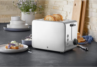 WMF Stelio Toaster 2 Scheiben Edelstahl, Doppelschlitz Toaster mit Brötchenaufsatz, Bagel-Funktion,