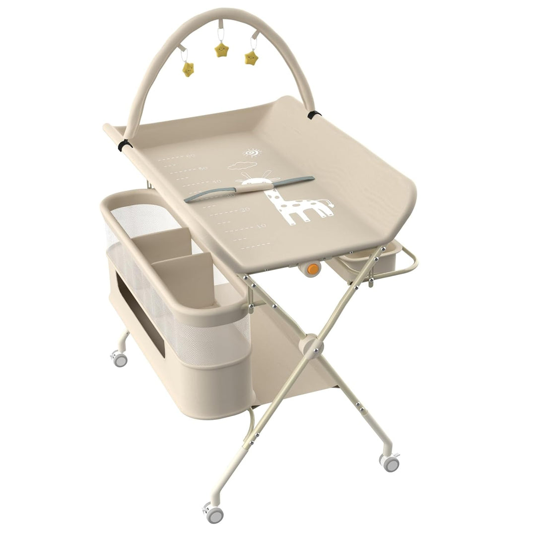 Klappbare Wickelkommode, Baby Wickelkombi, mobiler Wickeltisch mit Wickelauflage und Ablagefächern,