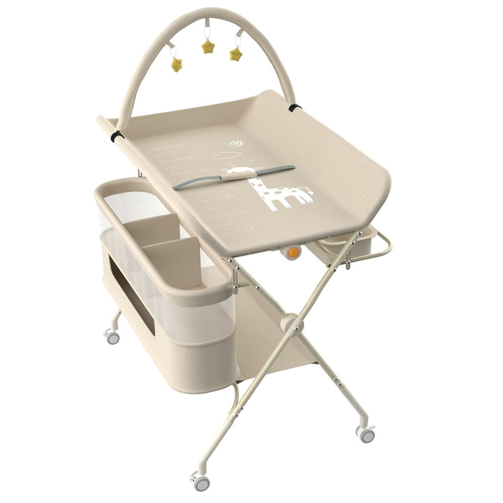 Klappbare Wickelkommode, Baby Wickelkombi, mobiler Wickeltisch mit Wickelauflage und Ablagefächern,