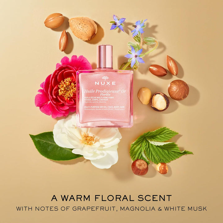 Nuxe Huile Prodigieuse Shimmering Florale Roll-On 60 ml, schimmerndes Trockenöl für Gesicht, Körper,