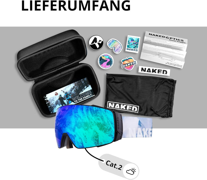 NAKED Optics® Skibrille Snowboard Brille für Damen und Herren - Verspiegelt mit Magnet-Wechselsystem