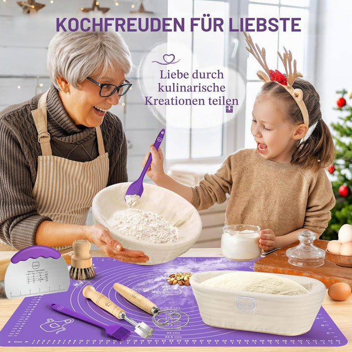 Sauerteig Brot Backen Zubehör gärkörbchen Kit - Teig Schneebesen, Brot Lame, Gärkörbe 10 Zoll rund u
