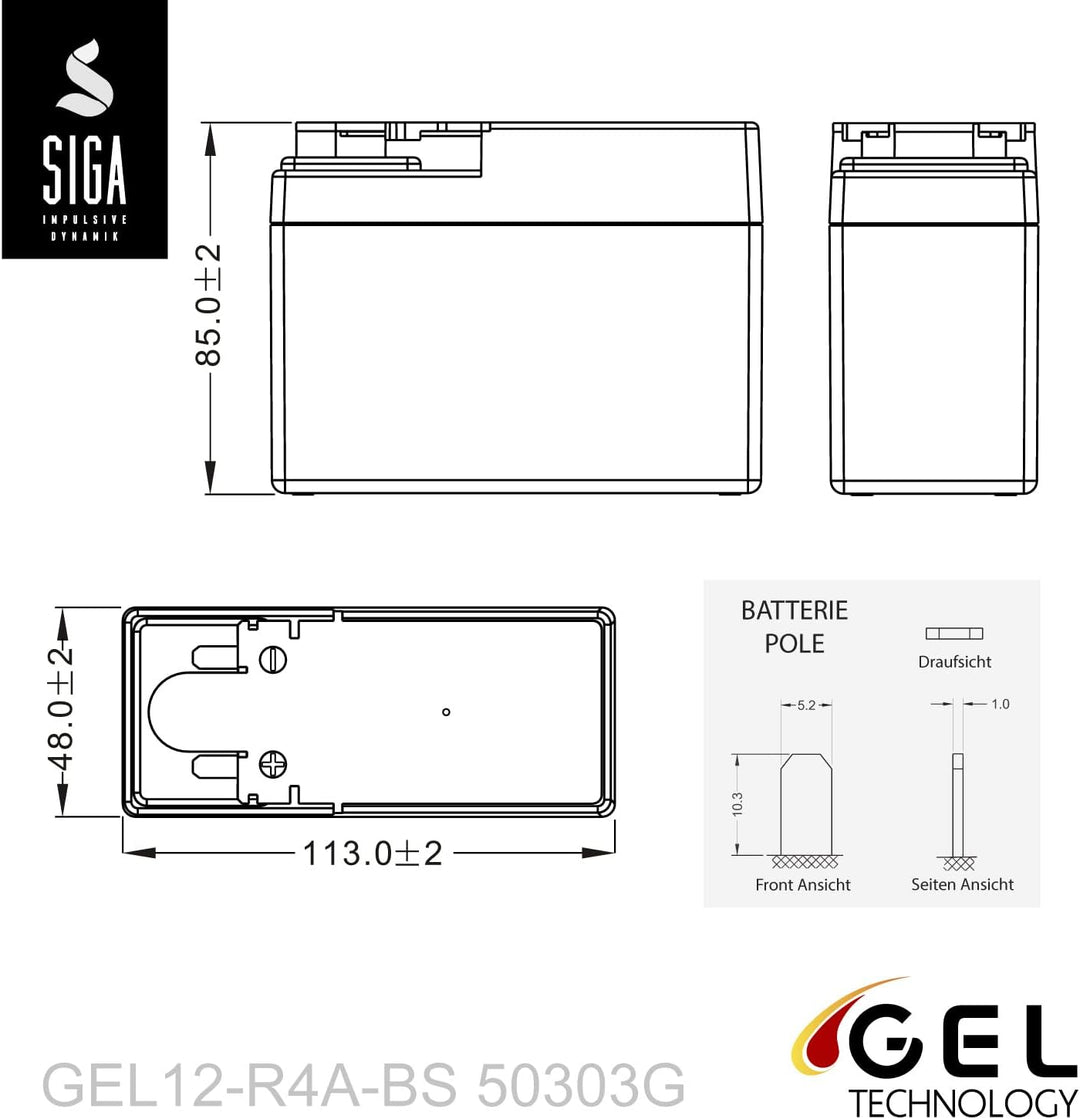 SIGA YTR4A-BS GEL Roller Batterie 12V 2,5Ah 60A/EN GEL12-R4A-BS GEL Batterie 12V Motorradbatterie en