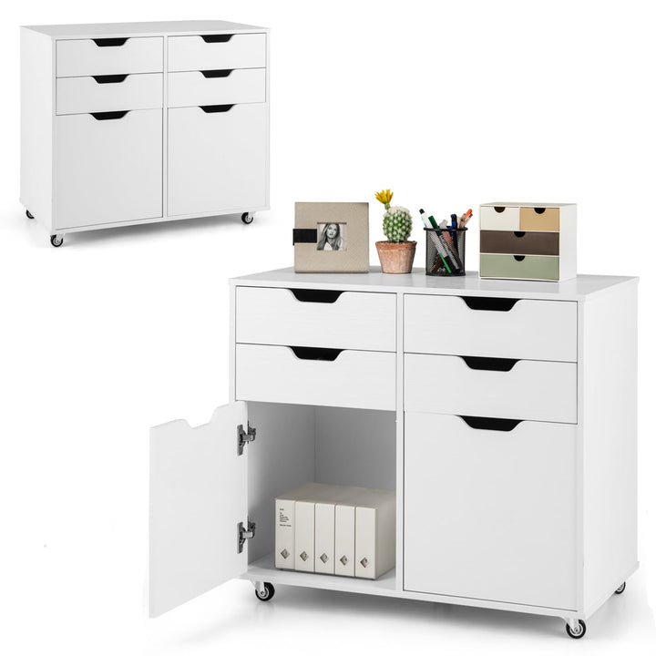 KOMFOTTEU Aktenschrank mit 5 Rollen, Rollcontainer mit 4 Schubladen & 2 Schränken mit Türen, Bürocon