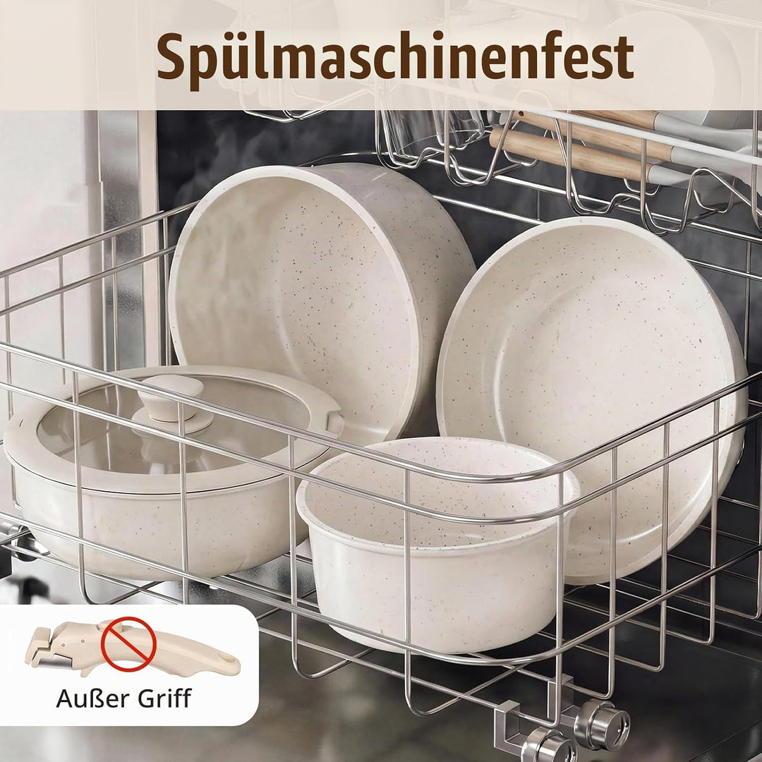 5-Teilig Topfsets &amp; Pfannenset mit abnehmbarem Griff, Keramik Antihaft Kochgeschirr Set Induktion, S