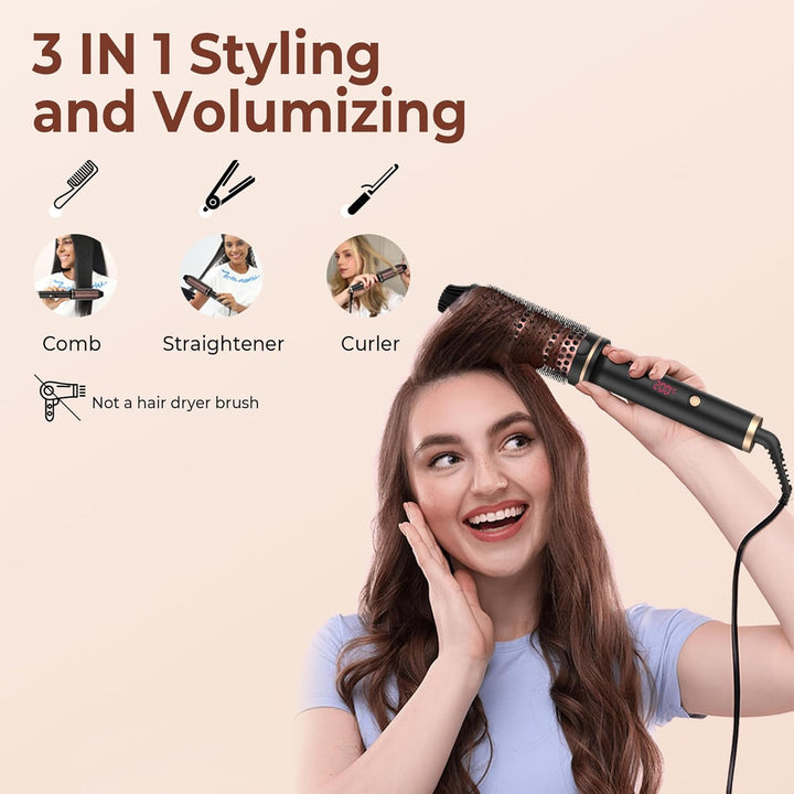 Thermal Brush, Lockenbürste 3 in 1 Thermobürste 38mm, Lockenbürste LCD Anzeige 120-210℃, Erhöhen Sie