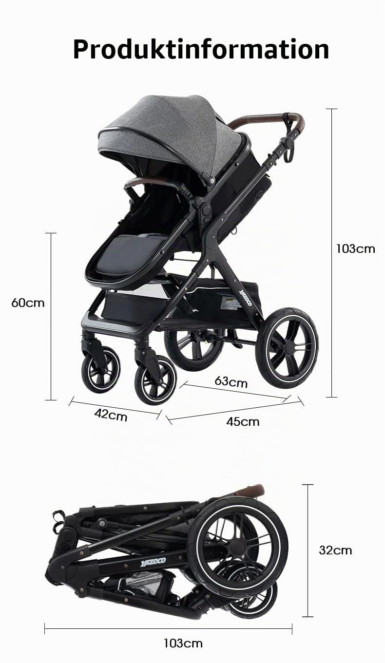 GLOKID Kinderwagen 3 in 1,Reisesysteme, Buggy mit Umkehrbarem Zwei-Wege-Schub,Babywanne Buggy&amp;Sports