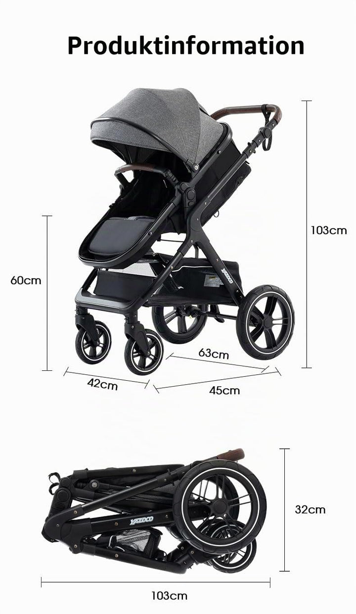 GLOKID Kinderwagen 3 in 1,Reisesysteme, Buggy mit Umkehrbarem Zwei-Wege-Schub,Babywanne Buggy&amp;Sports