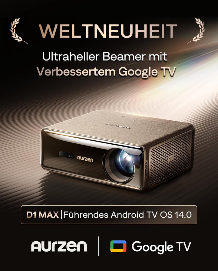 Aurzen EAZZE D1 MAX Beamer mit Google TV 14.0 & Netflix, 4K Unterstützt, Smart Projektor mit 1000 AN