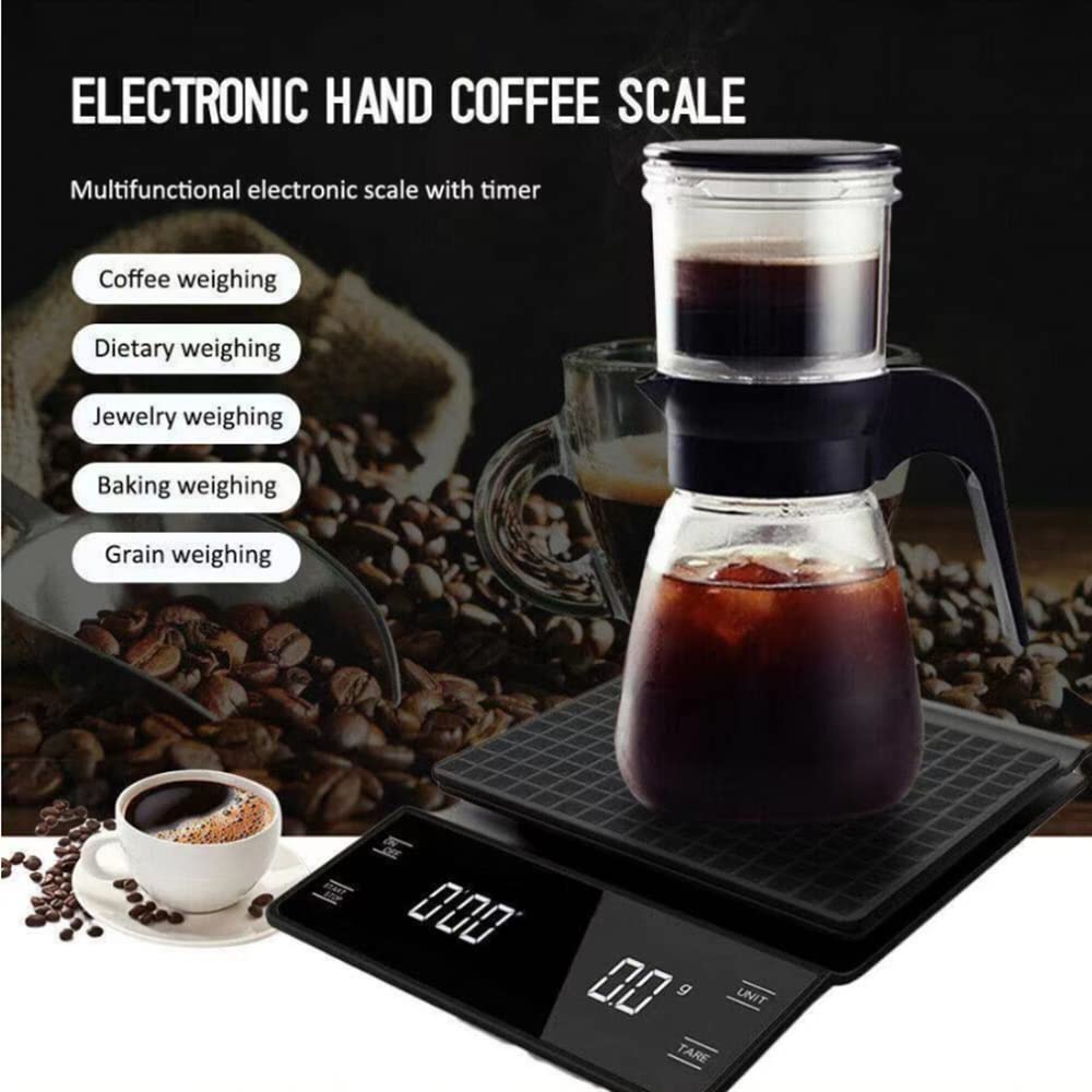 Kaffeewaage mit Timer, 3kg/0.1g Kaffeewaage Elektronische Küchenwaage, Digitale Kaffee Skala mit LED