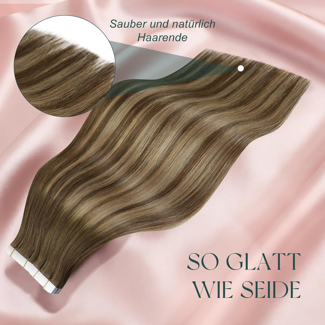 Easyouth Tape Extension Echthaar Ombre Braun Tape in Haarverlängerungen Extensions Remy Haar Mittelb