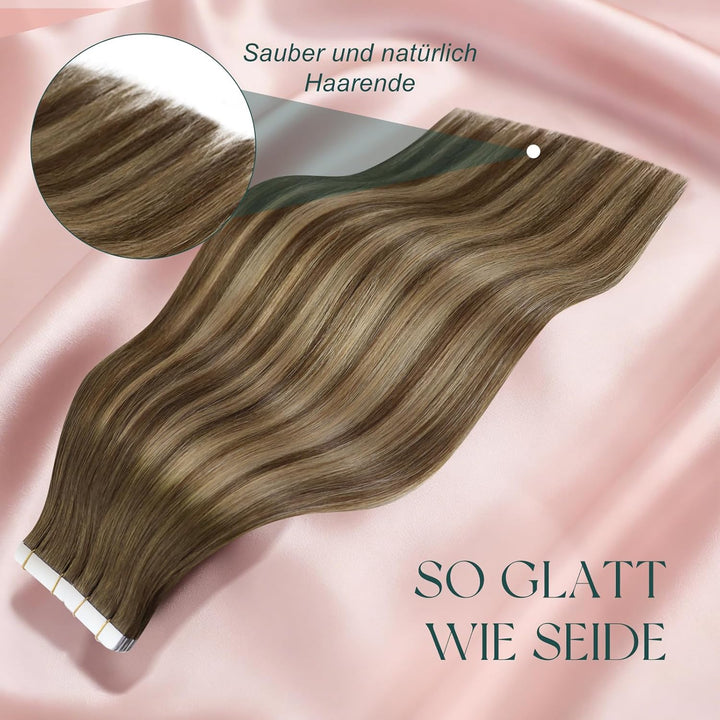 Easyouth Tape Extension Echthaar Ombre Braun Tape in Haarverlängerungen Extensions Remy Haar Mittelb