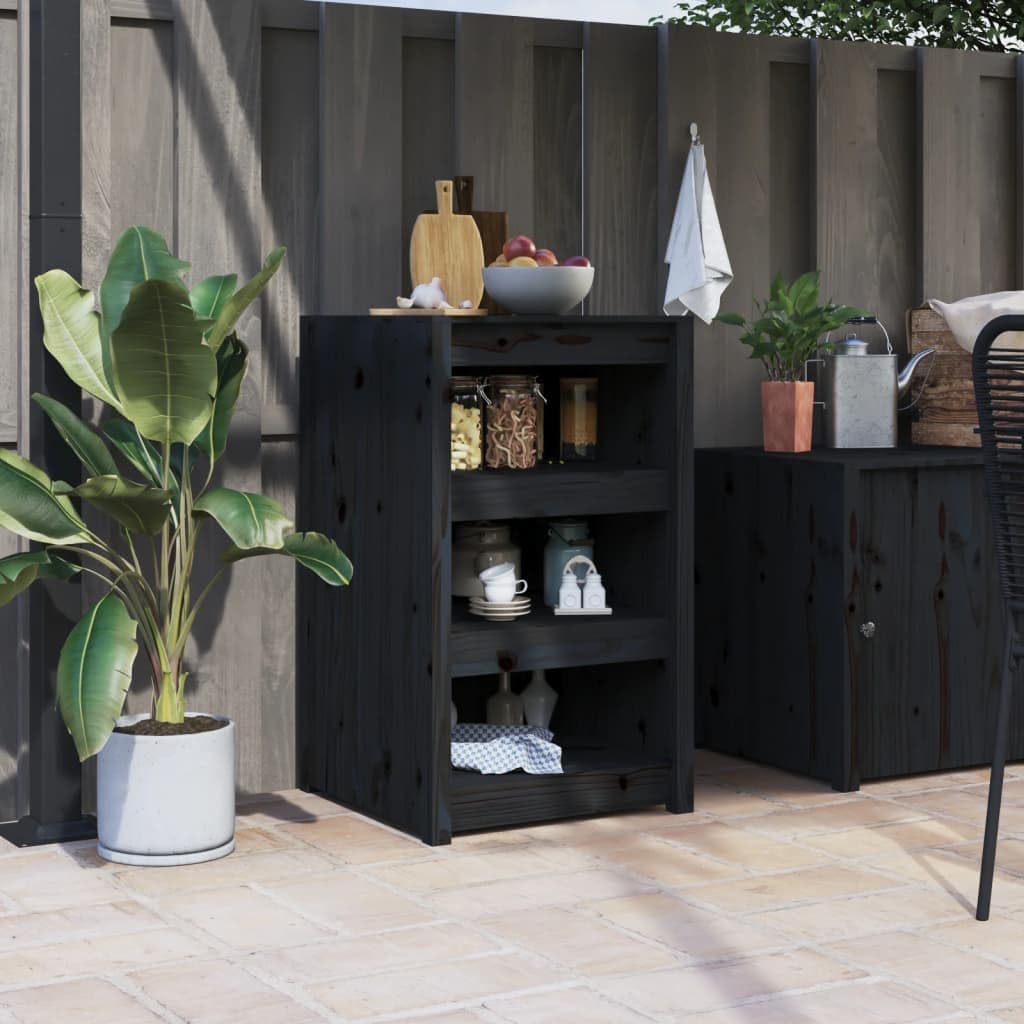 Outdoor-Küchenschrank Schwarz 55x55x92 cm Massivholz Kiefer, Outdoor Küche, Grilltisch, Pflanztisch,