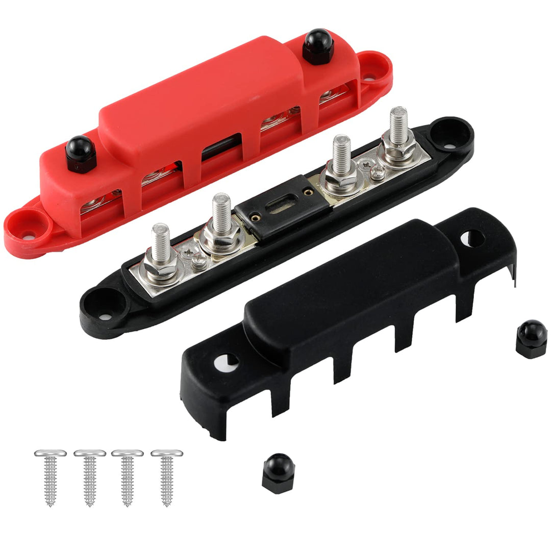 Greluma 1 Paar M8 (5/16") 4-Bolzen-Stromverteiler-Block, 4-Wege-12-48-V-Sammelschiene mit 300-A-Sich