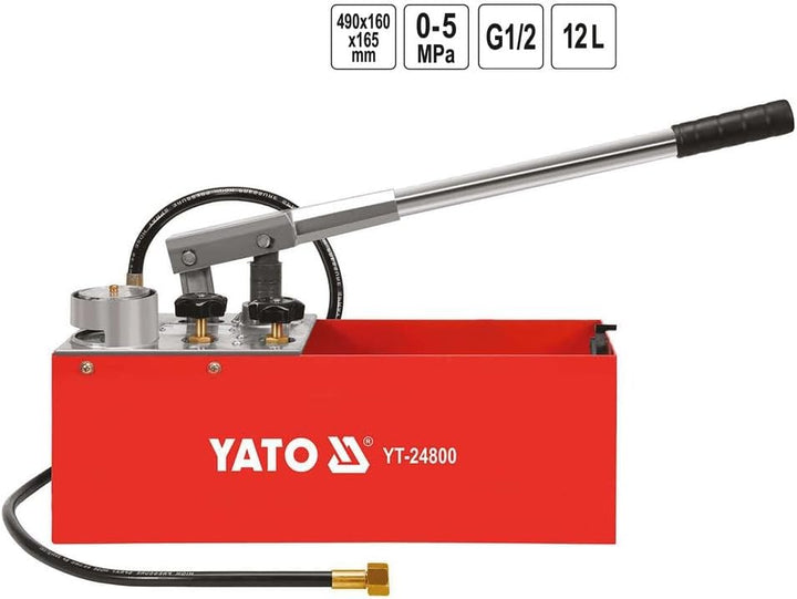 YATO Profi XXL Handpumpe für Drucktest, max. Druck 5 MPa (50 bar), 12 Liter, ideal für Solar Heizung