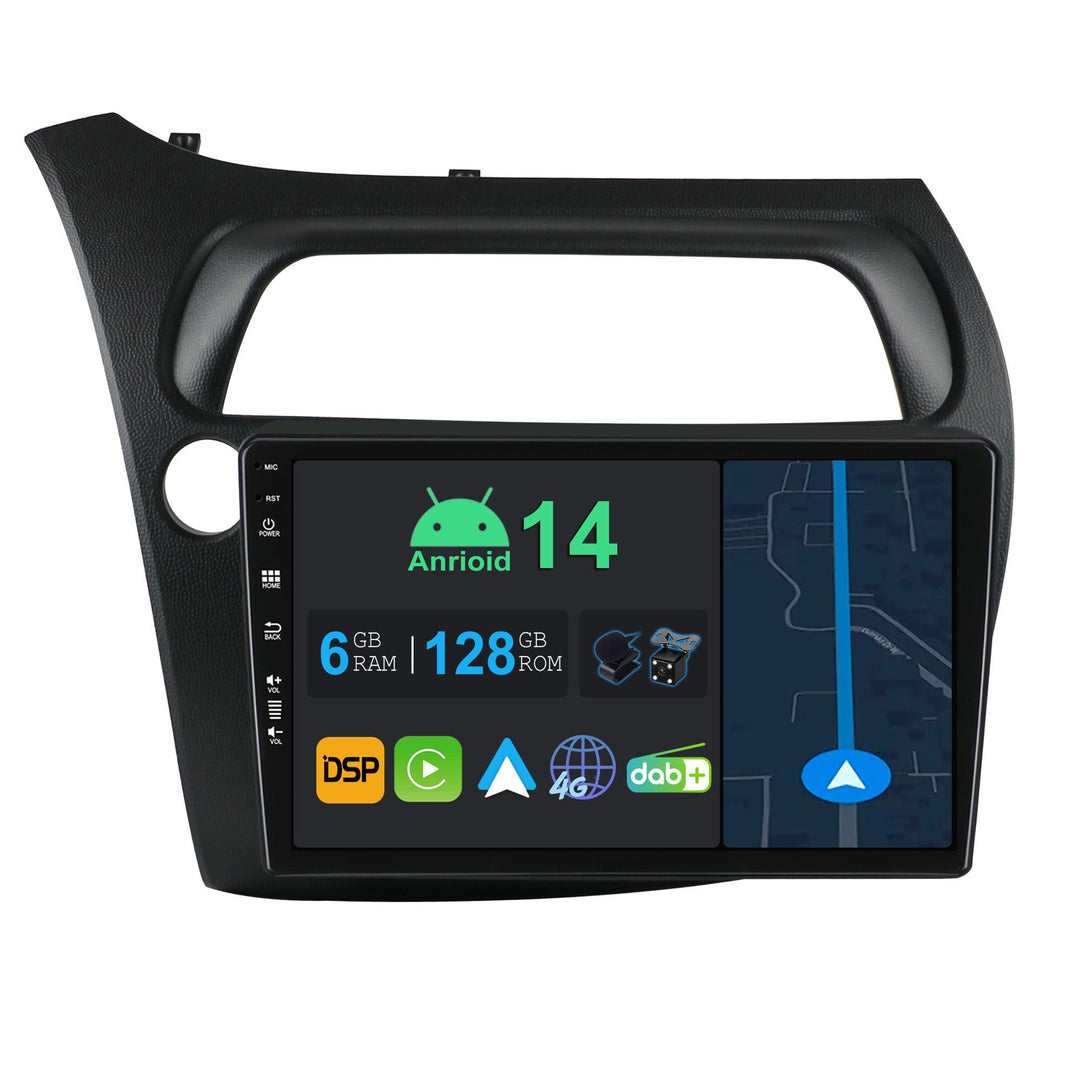 9 Zoll Android 14 Autoradio mit Navi Für Honda Civic 2006-2011 |Octa Core|6GB 128GB|Eingebaut 4G LTE