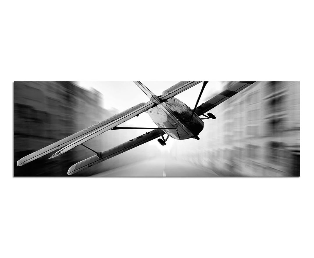 Paul Sinus Art Panoramabild auf Leinwand und Keilrahmen 150x50cm Strasse Stadt Segelflieger schwarz/